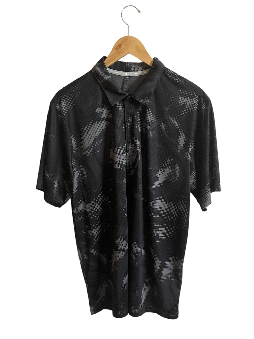 Adidas Golf Mens Polo Shirt L Large Black Gray Camo All Over Print Mesh ADVR0971